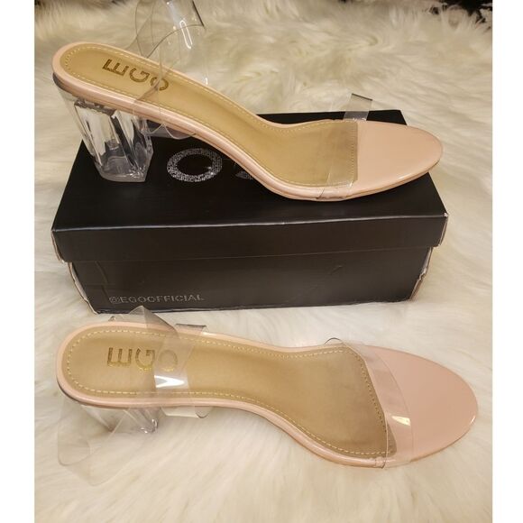 EGO Women's NWT 11 Clear Perspex Strappy Nude 3 Inch Block Heel Sandals Shoes - Picture 5 of 12